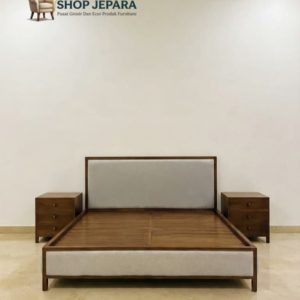 Tempat Tidur Minimalis Jati Jepara Gaya Japandi / Modern - Ranjang Lesehan Kayu Jati Solid + Nakas Menyatu