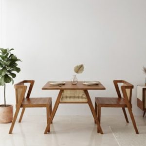Set Meja Cafe Kayu Jati Rotan Minimalis 2 Kursi Jepara | Furniture Shop Jepara