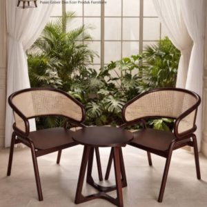 Set Kursi Teras Kayu Jati Warna Dark Brown Sandaran Rotan | Furniture Shop Jepara