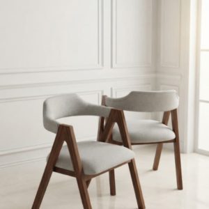 Kursi Cafe Kayu Jati Minimalis Modern Rangka A-Frame Jok Abu-Abu | Furniture Shop Jepara