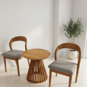 Set Kursi Teras Kayu Jati Minimalis Busa Grey & Meja Unique | Furniture Shop Jepara