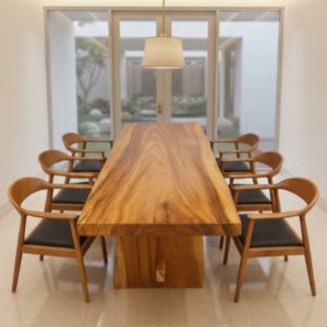 Set Meja Makan Kayu Trembesi Solid 8 Kursi Armrest | Furniture Shop Jepara