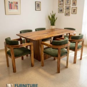 Set Meja Makan Trembesi Busa Hijau 6 Kursi Solid Wood | Furniture Shop Jepara